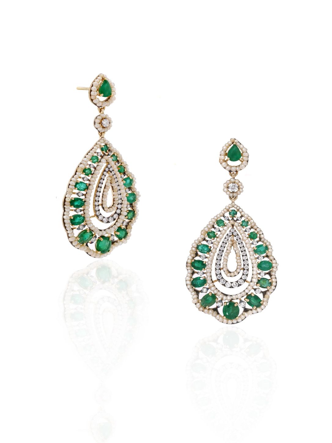 Emerald Royale Natural Diamond Teardrop Earrings in 14K Gold