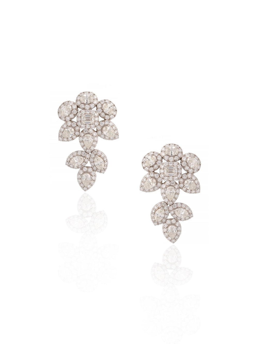 Celestia Floral Natural Diamond Drop Earrings in 18K Gold