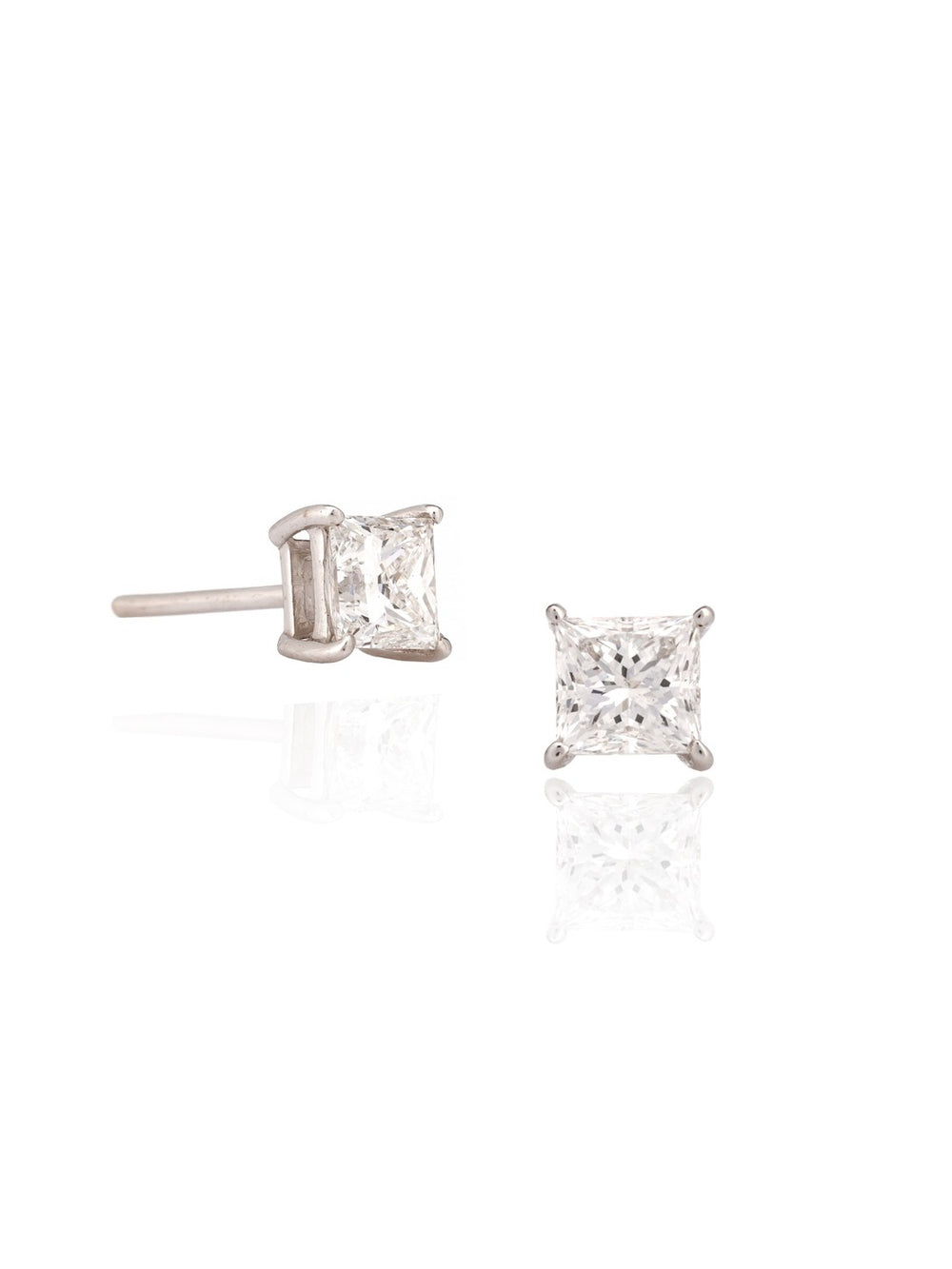 Celene Princess Cut Natural Diamond Stud Earrings in 18K Gold