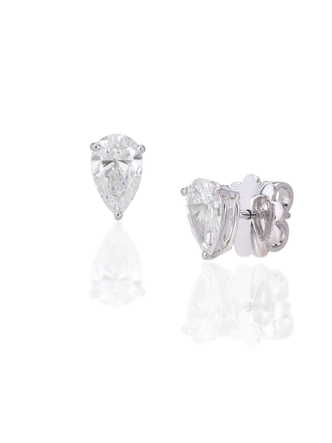 Lustre Pear Natural Diamond Stud Earrings in 18K Gold