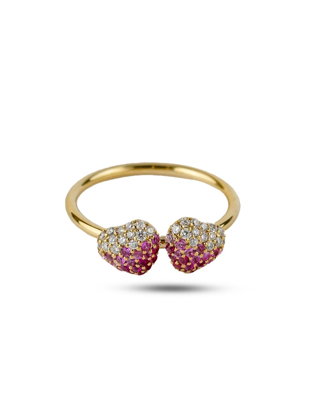Twin Blush Heart Diamond Ring in 18K Gold