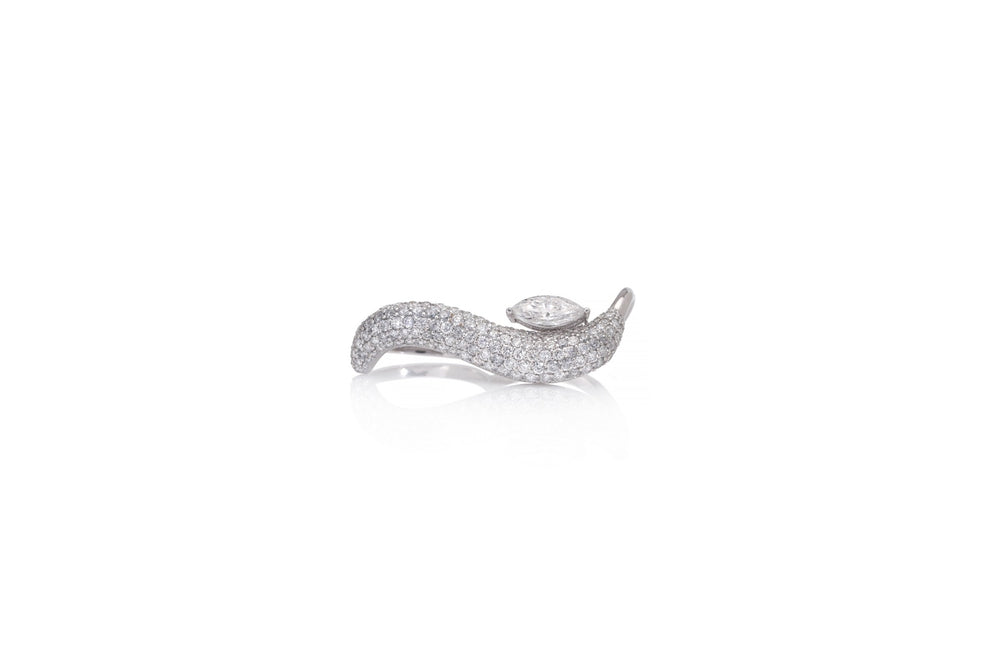 18K White Gold Diamond Wave Statement Ring