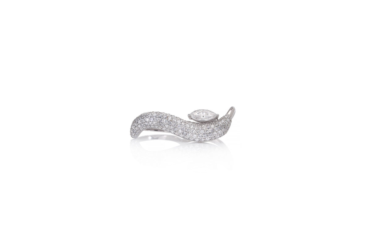 18K White Gold Diamond Wave Statement Ring