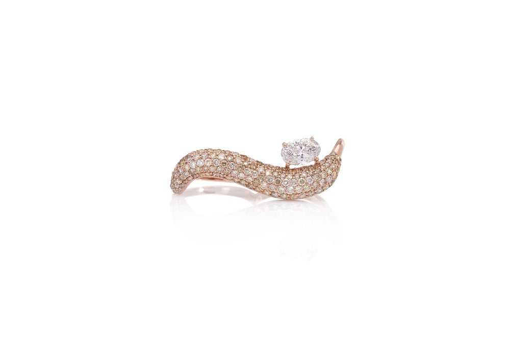 18K Rose Gold Diamond Wave Statement Ring