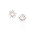 18K White Gold Pearl Floral Diamond Earrings