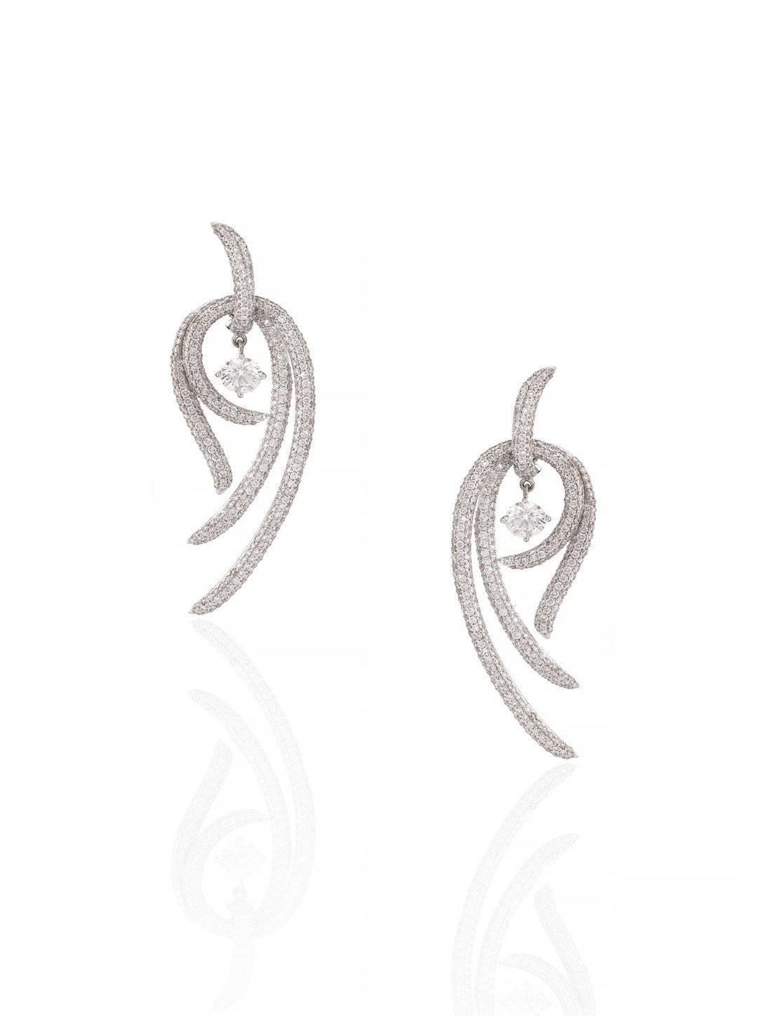 18K White Gold Diamond Ribbon Drop Earrings