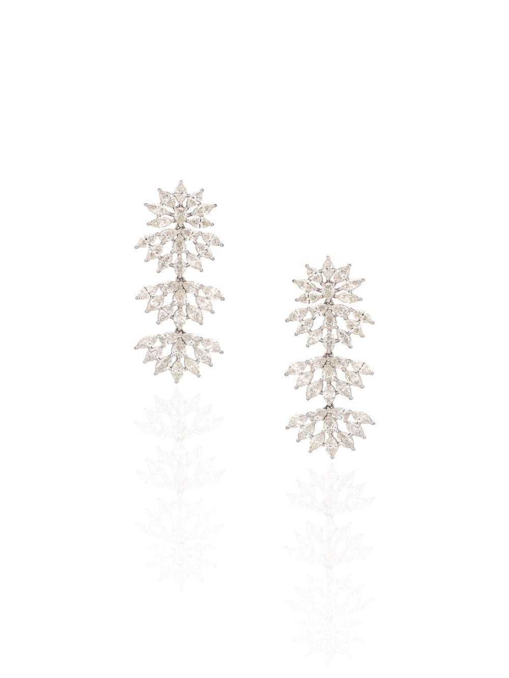 18K White Gold Diamond Floral Drop Earrings