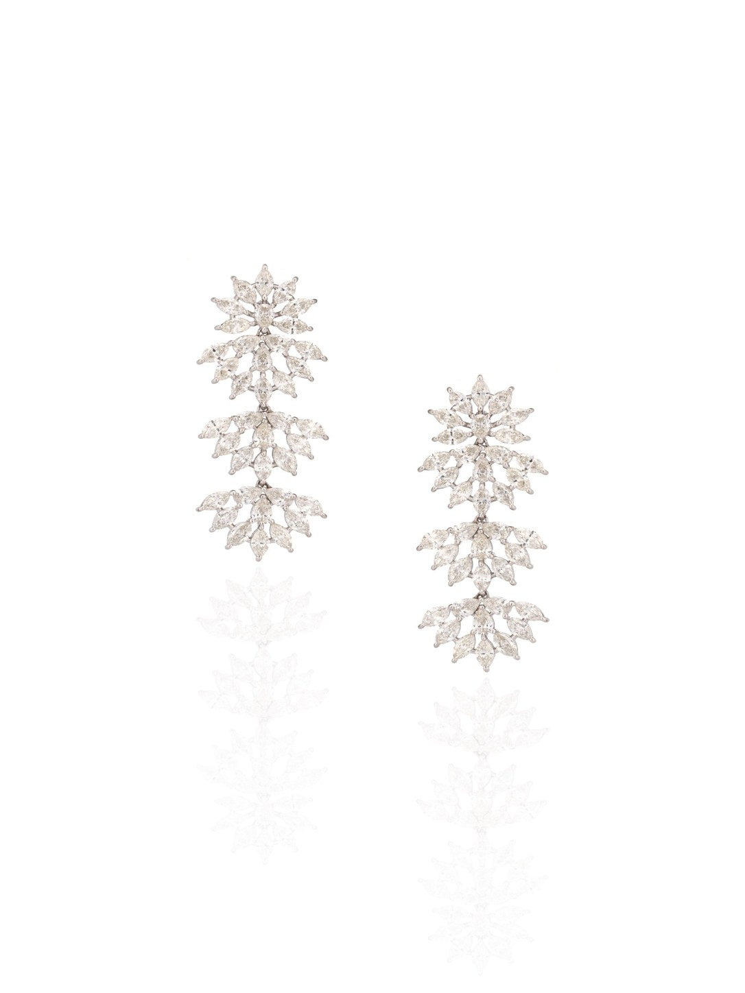 18K White Gold Diamond Floral Drop Earrings