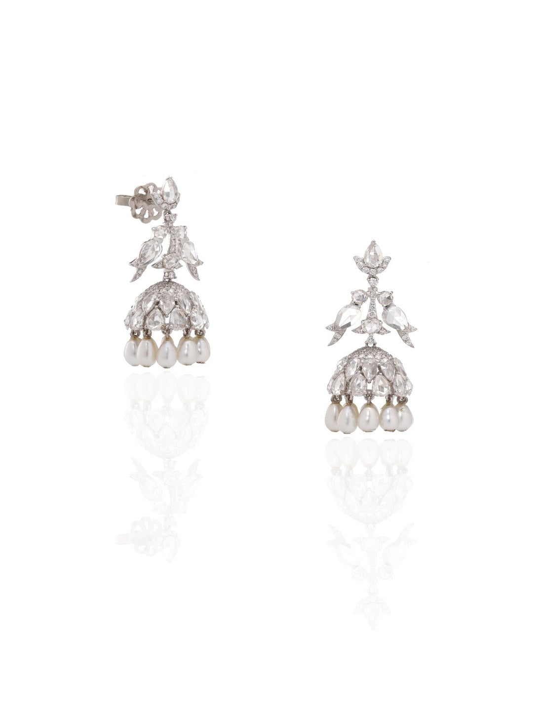 18K White Gold Diamond Jhumka Earrings