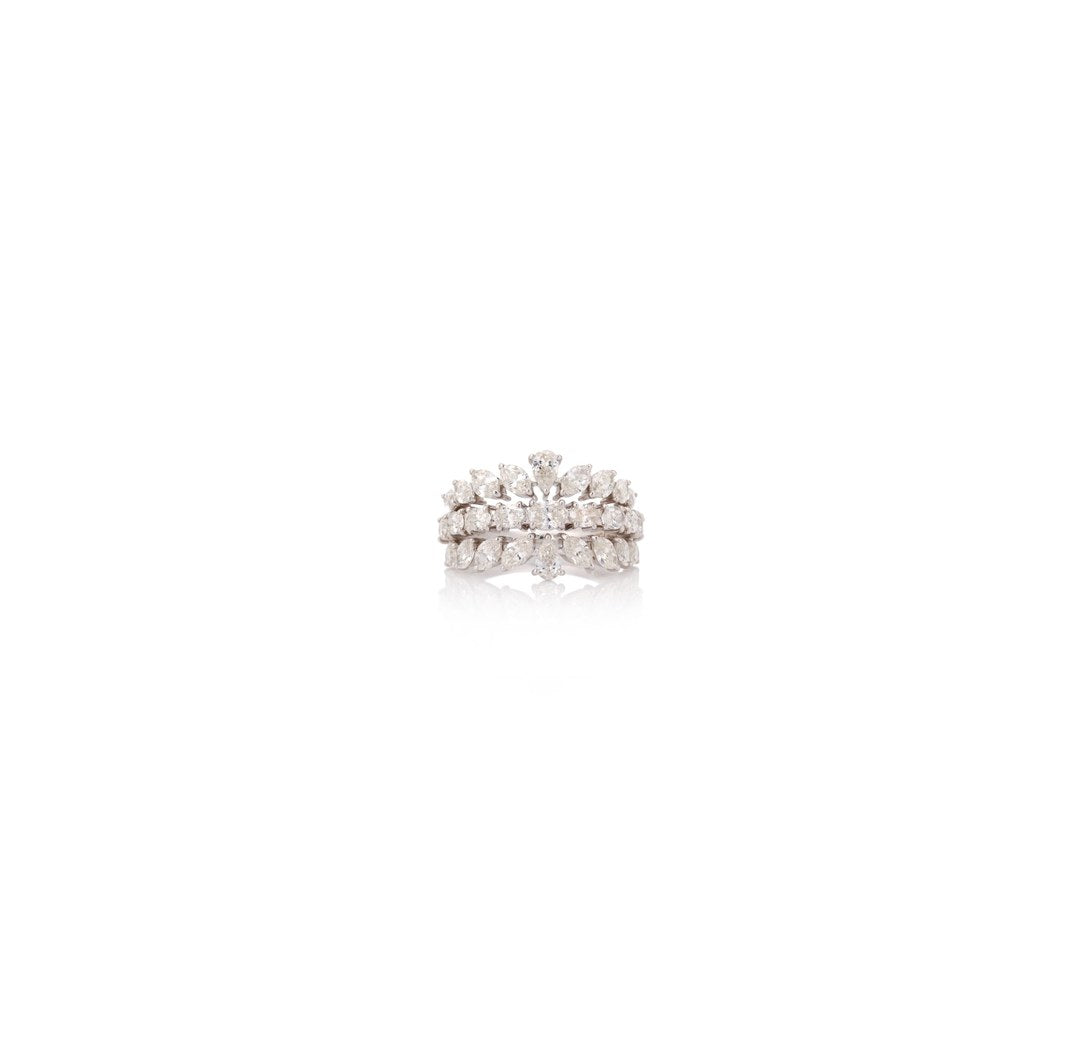 18K White Gold Diamond Multi Row Band Ring