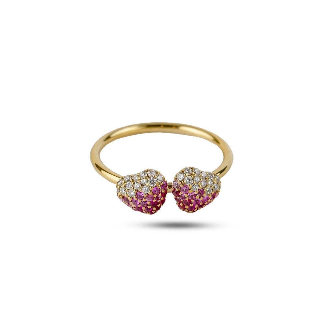 18K Rose Gold Double Heart Diamond Ring