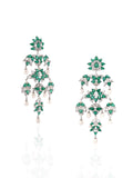 18K White Gold Emerald Floral Chandelier Earrings