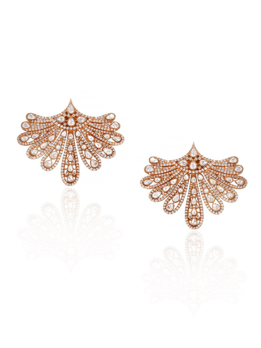 18K White Gold Diamond Fan Drop Earrings