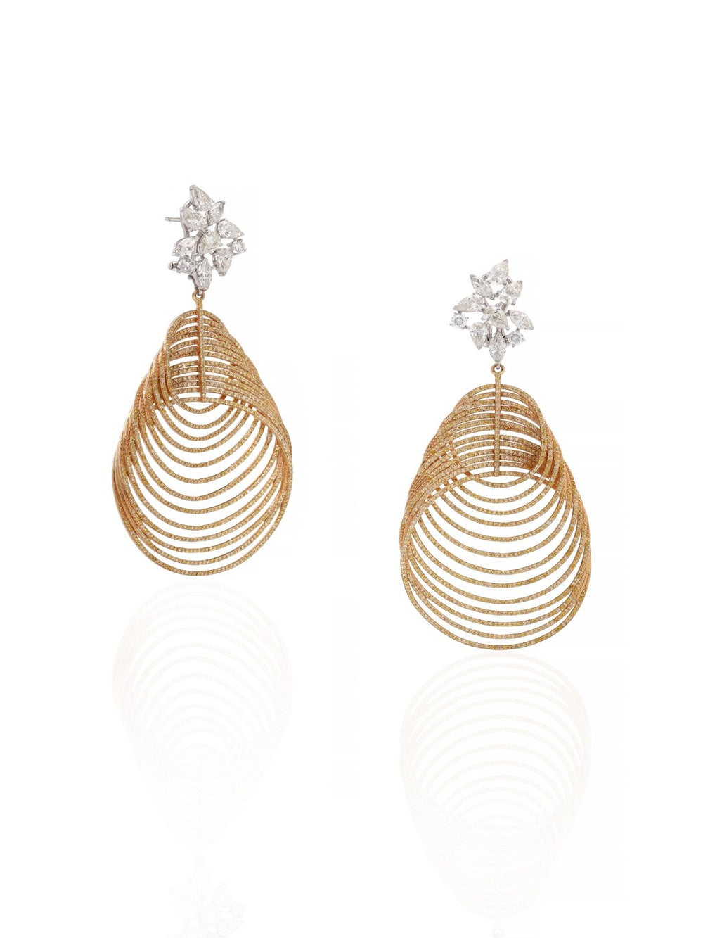 18K Yellow Gold Layered Diamond Drop Earrings