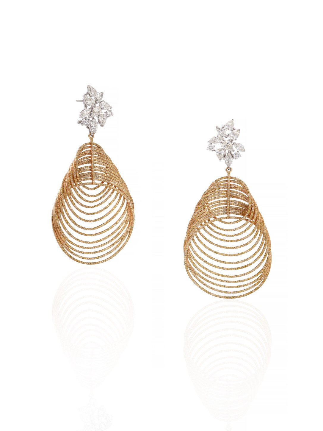 18K Yellow Gold Layered Diamond Drop Earrings