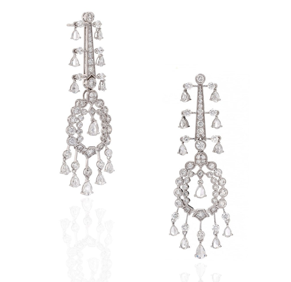 18K White Gold Diamond Fringe Drop Earrings