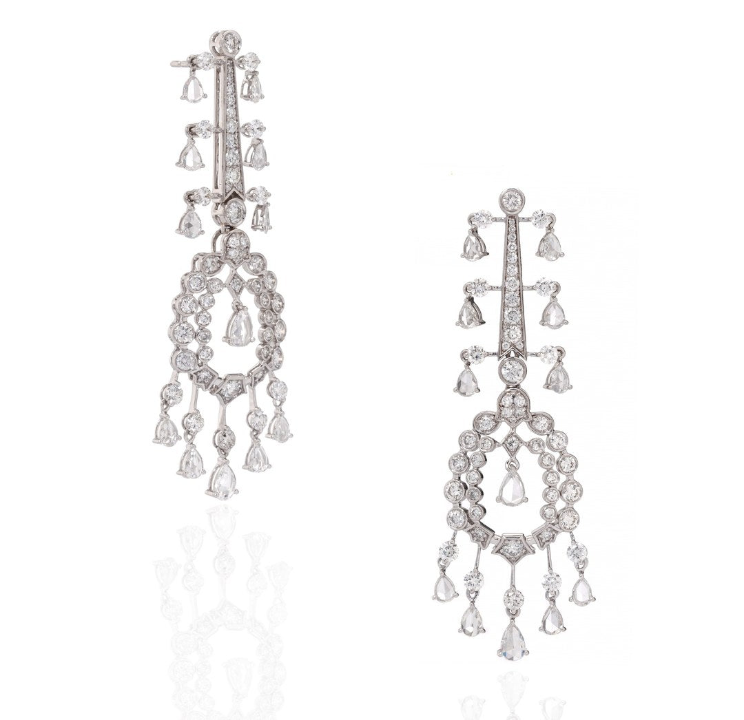 18K White Gold Diamond Fringe Drop Earrings