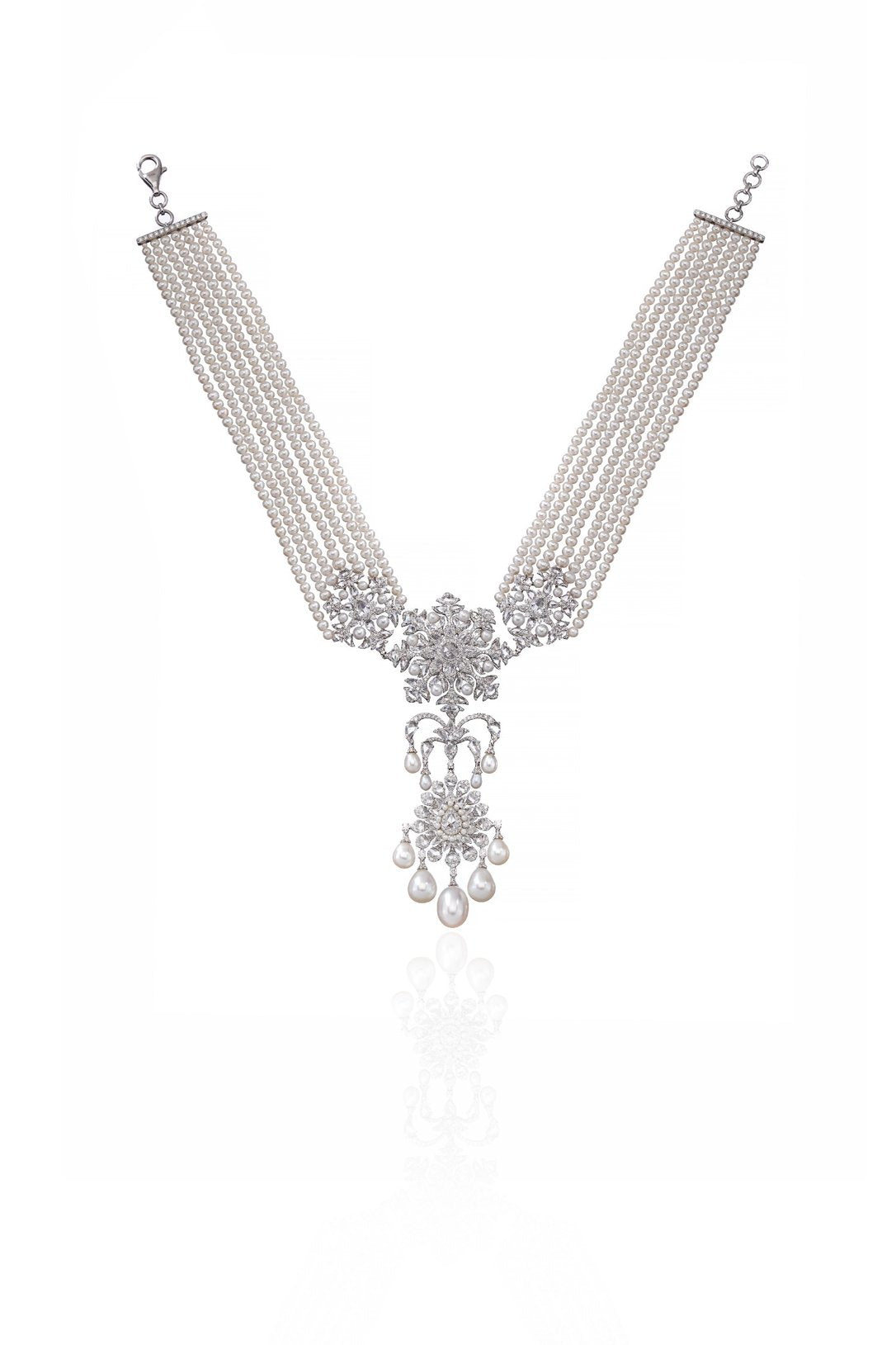 Regalia Pearl Drop Diamond Choker Necklace in 18K Gold | Luxury Fine Jewellery