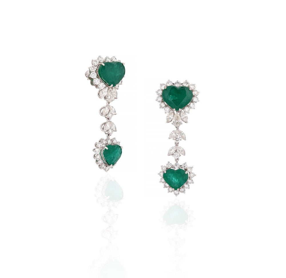 18K White Gold Emerald Diamond Drop Earrings
