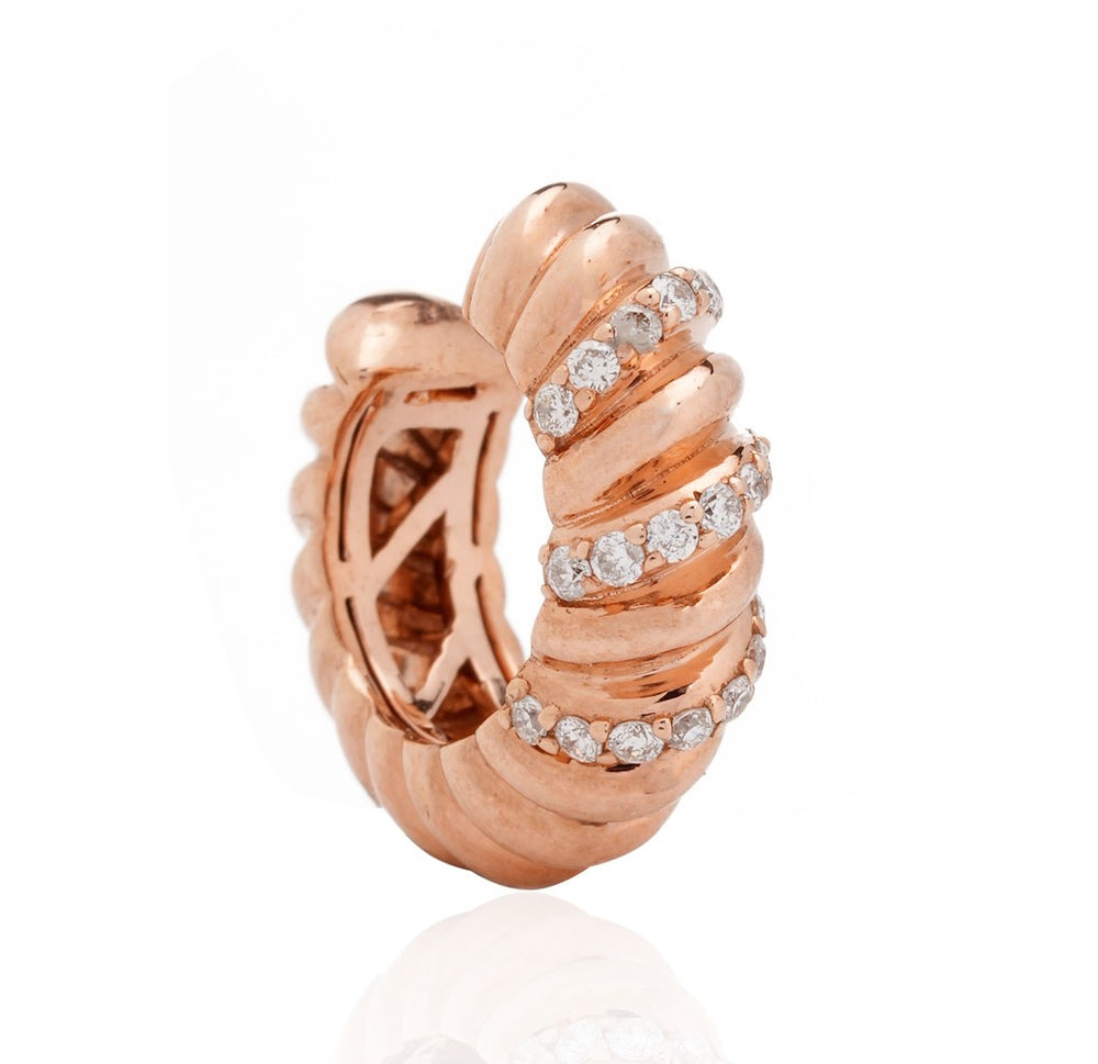 18K Rose Gold Diamond Twist Hoop Earrings