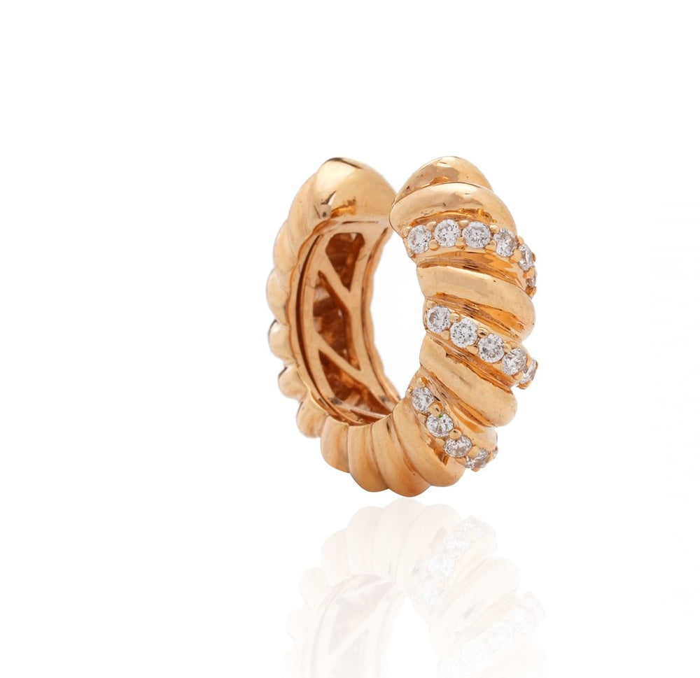 18K Yellow Gold Diamond Twist Hoop Earrings