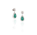 18K White Gold Emerald Pear Diamond Drop Earrings