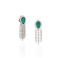 14K White Gold Emerald Floral Diamond Chandelier Earrings