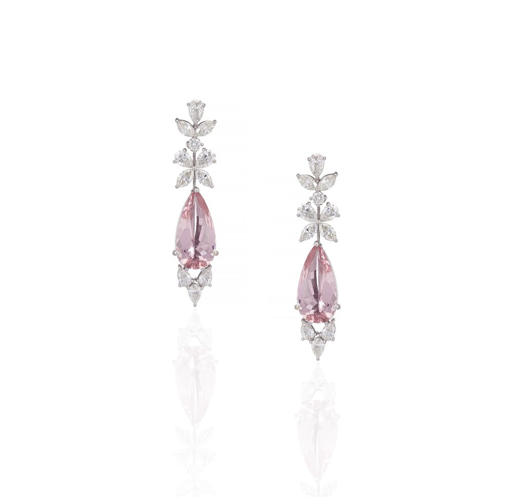 14K White Gold Pink Tourmaline Diamond Drop Earrings
