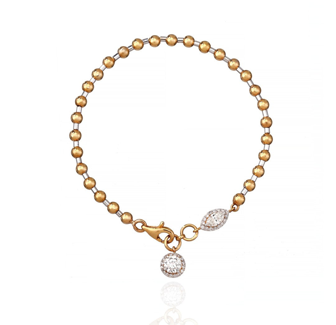 18K Gold Diamond Charm Beaded Bracelet