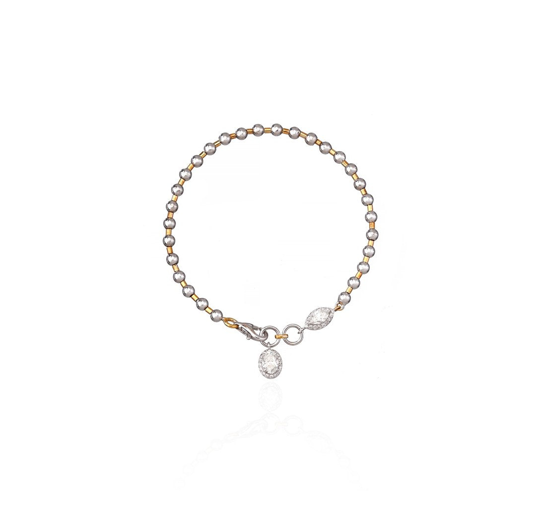 18K White Gold Diamond Charm Beaded Bracelet