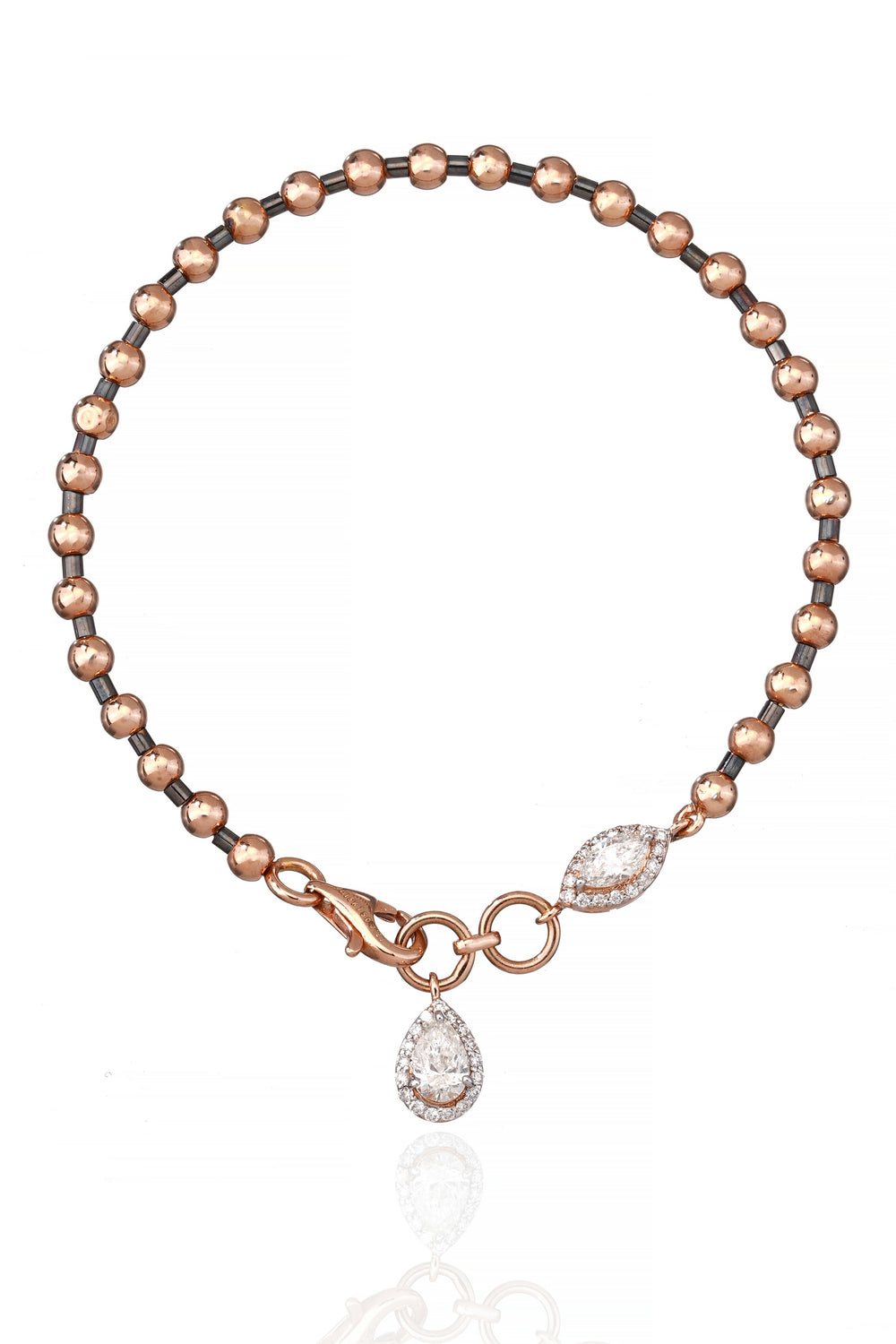 18K White Gold Diamond Charm Beaded Bracelet