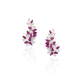 18K White Gold Ruby Leaf Diamond Earrings