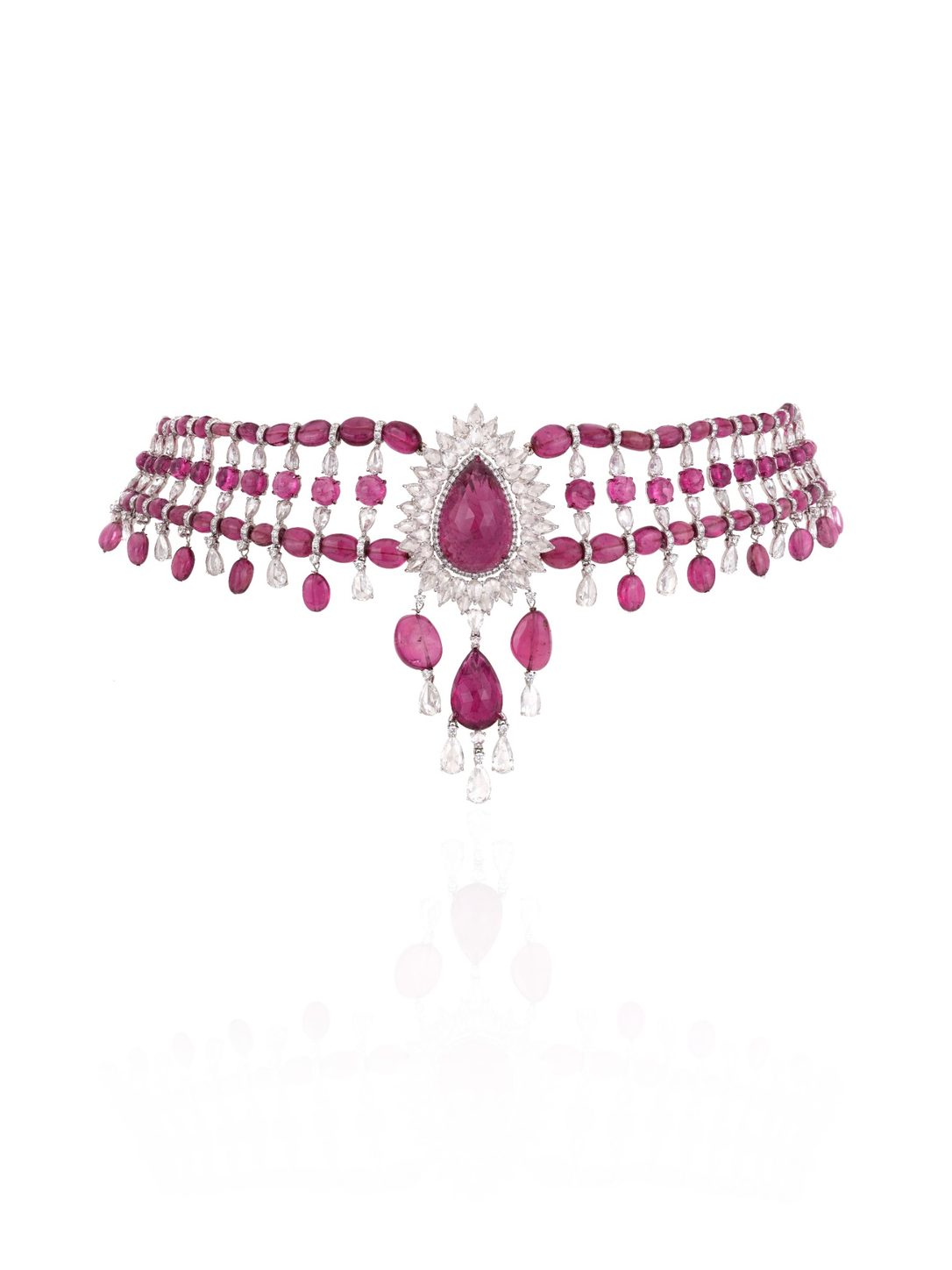 Ruby Royale Diamond Fringe Statement Necklace in 18K Gold | Luxury High Jewellery