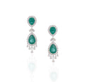 18K White Gold Emerald Pear Diamond Drop Earrings
