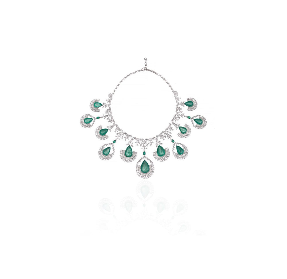 Emerald Diamond Statement Necklace in 18K White Gold | Luxury Fine Jewellery