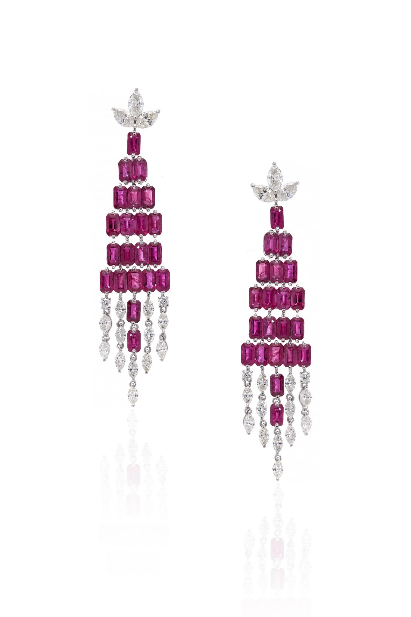 18K White Gold Pink Gemstone Chandelier Earrings