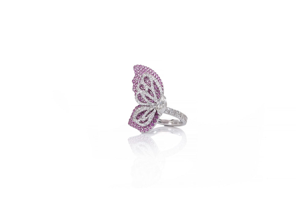 White Gold Pink Gemstone Butterfly Half Ring