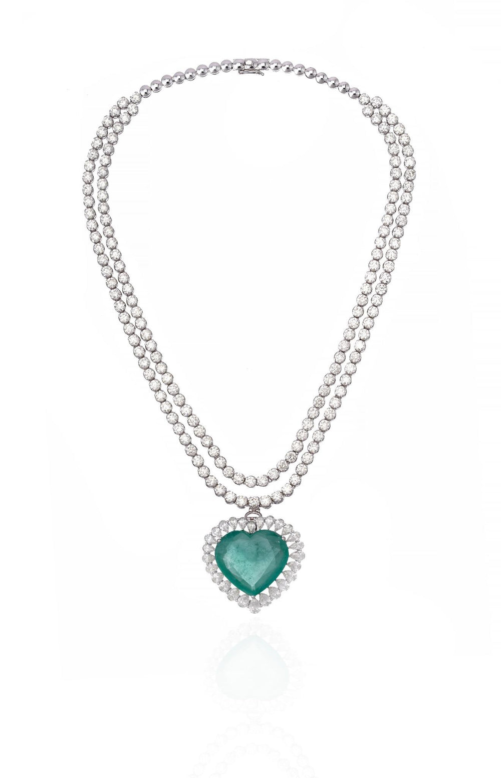 White Gold Green Gemstone Heart Pendant Necklace