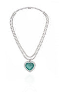 White Gold Green Gemstone Heart Pendant Necklace