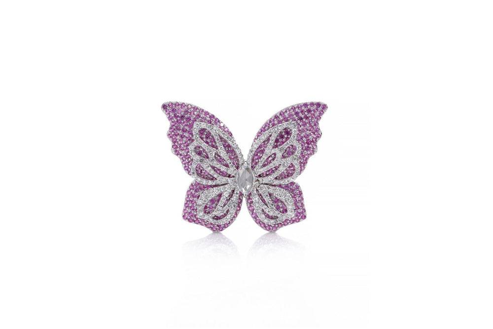 White Gold Pink Gemstone Butterfly Ring