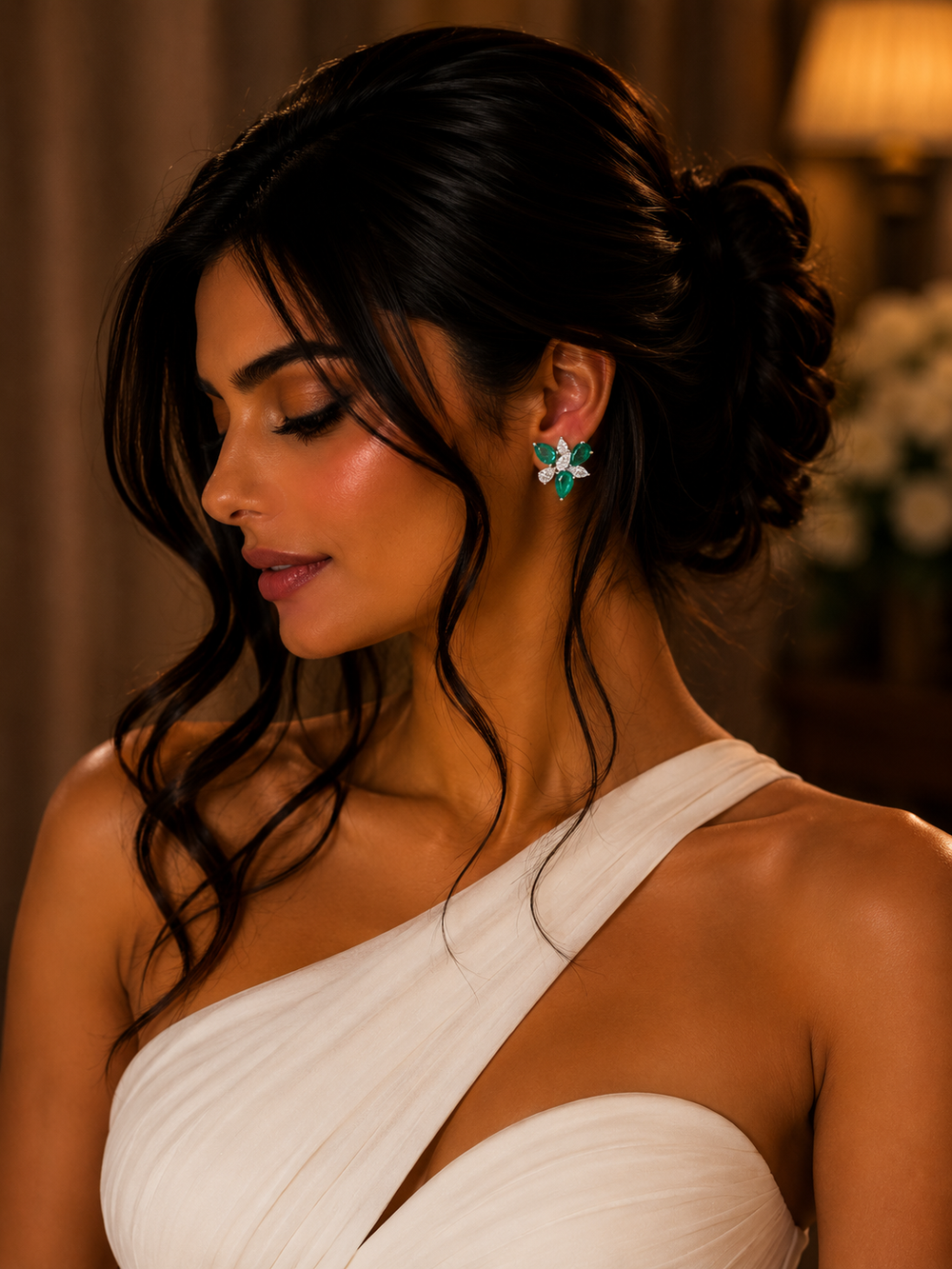 Verde Fleur Emerald Diamond Stud Earrings