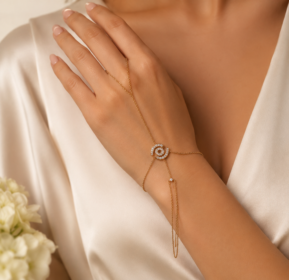 18K White Gold Diamond Hand Harness Bracelet