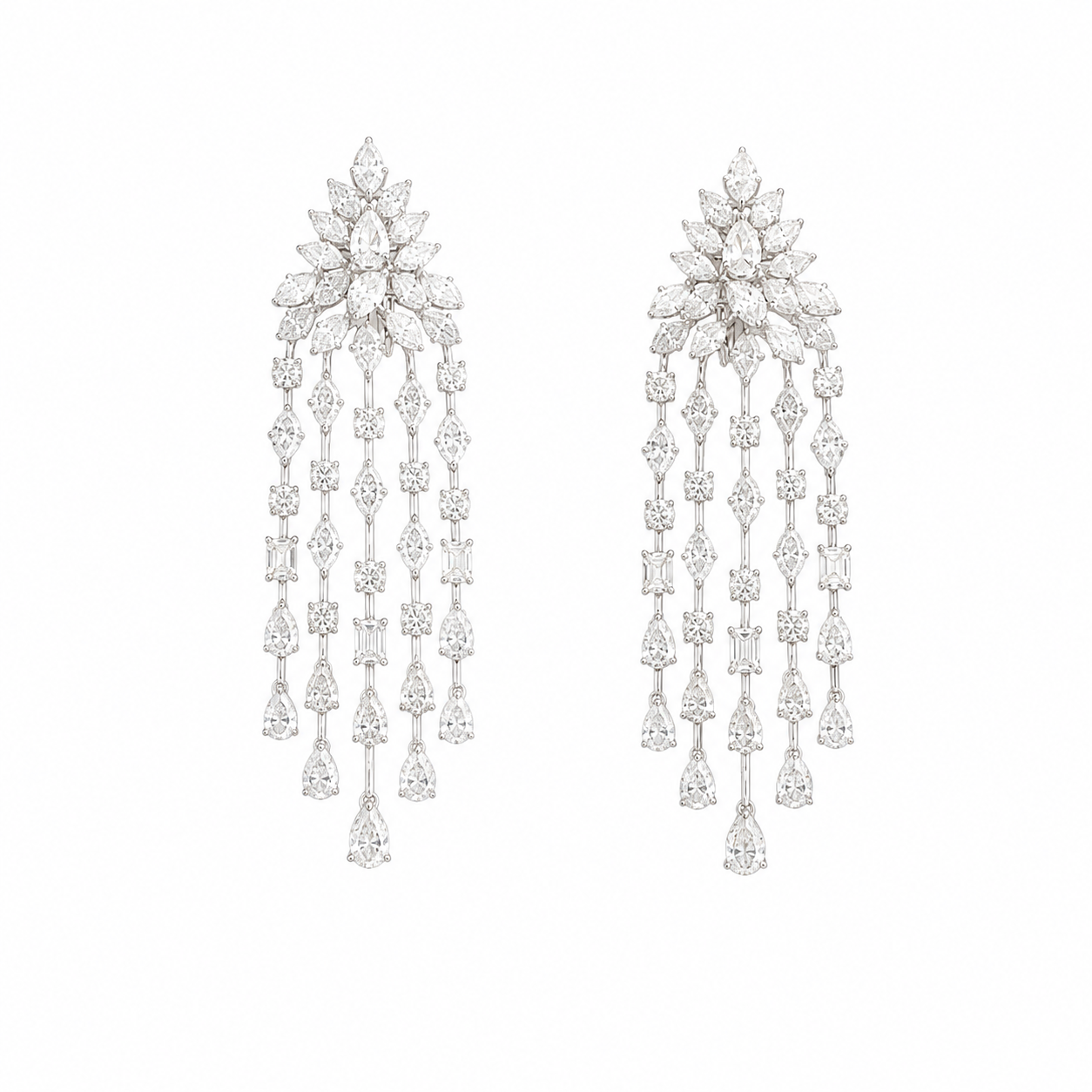 Étoile Cascade Diamond Chandelier Earrings in 18K White Gold