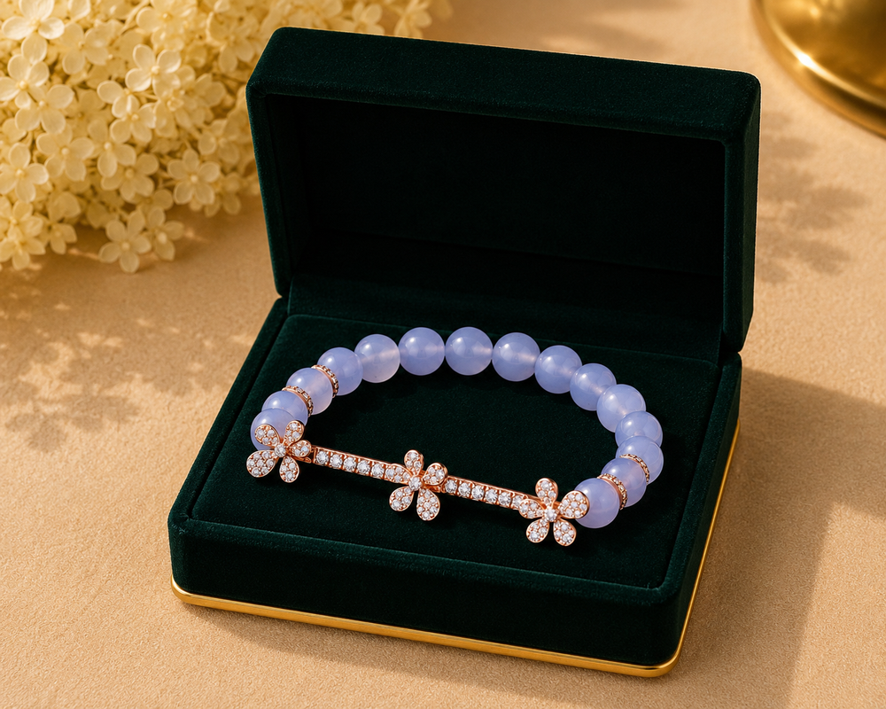Jasmine Charm Angelite Diamond Bracelet in 18K White Gold