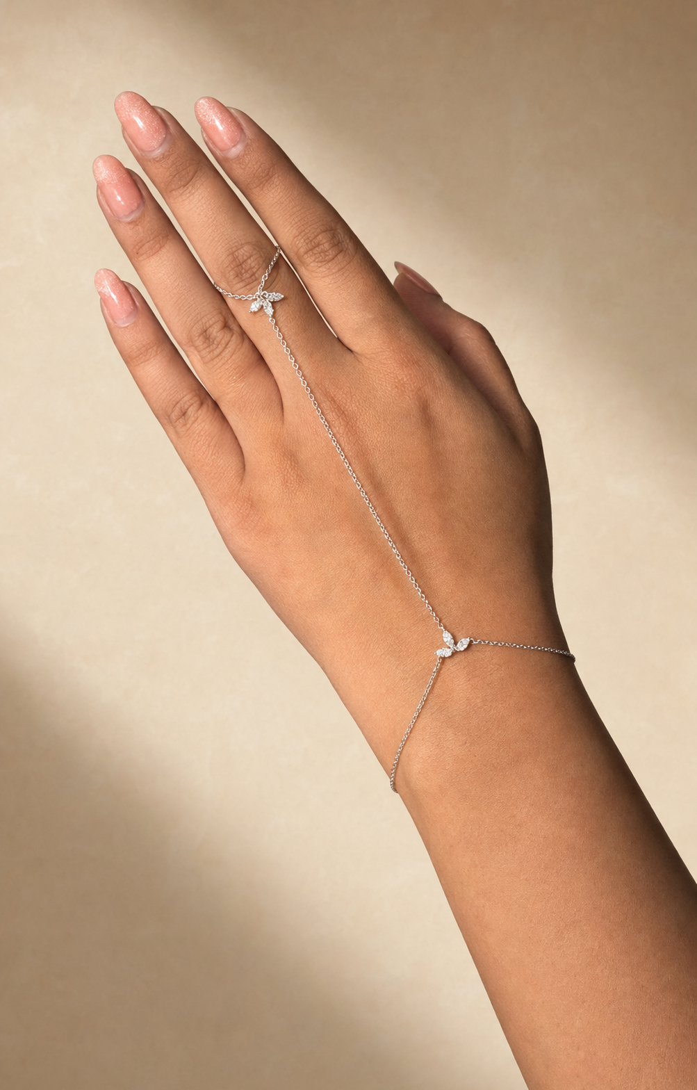 18K White Gold Diamond Hand Chain
