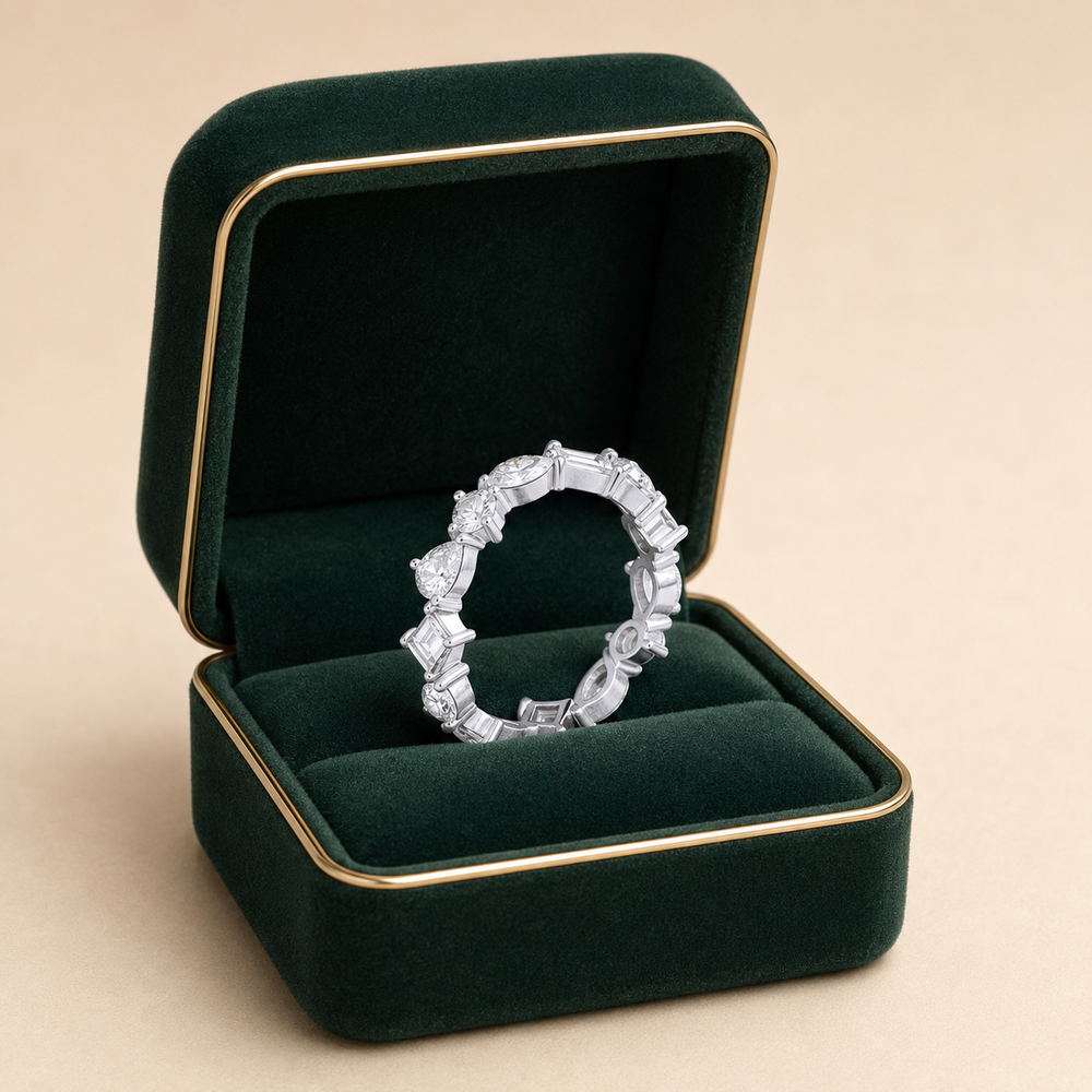 18K White Gold Diamond Chevron Eternity Ring