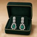 18K White Gold Emerald Pear Diamond Chandelier Earrings