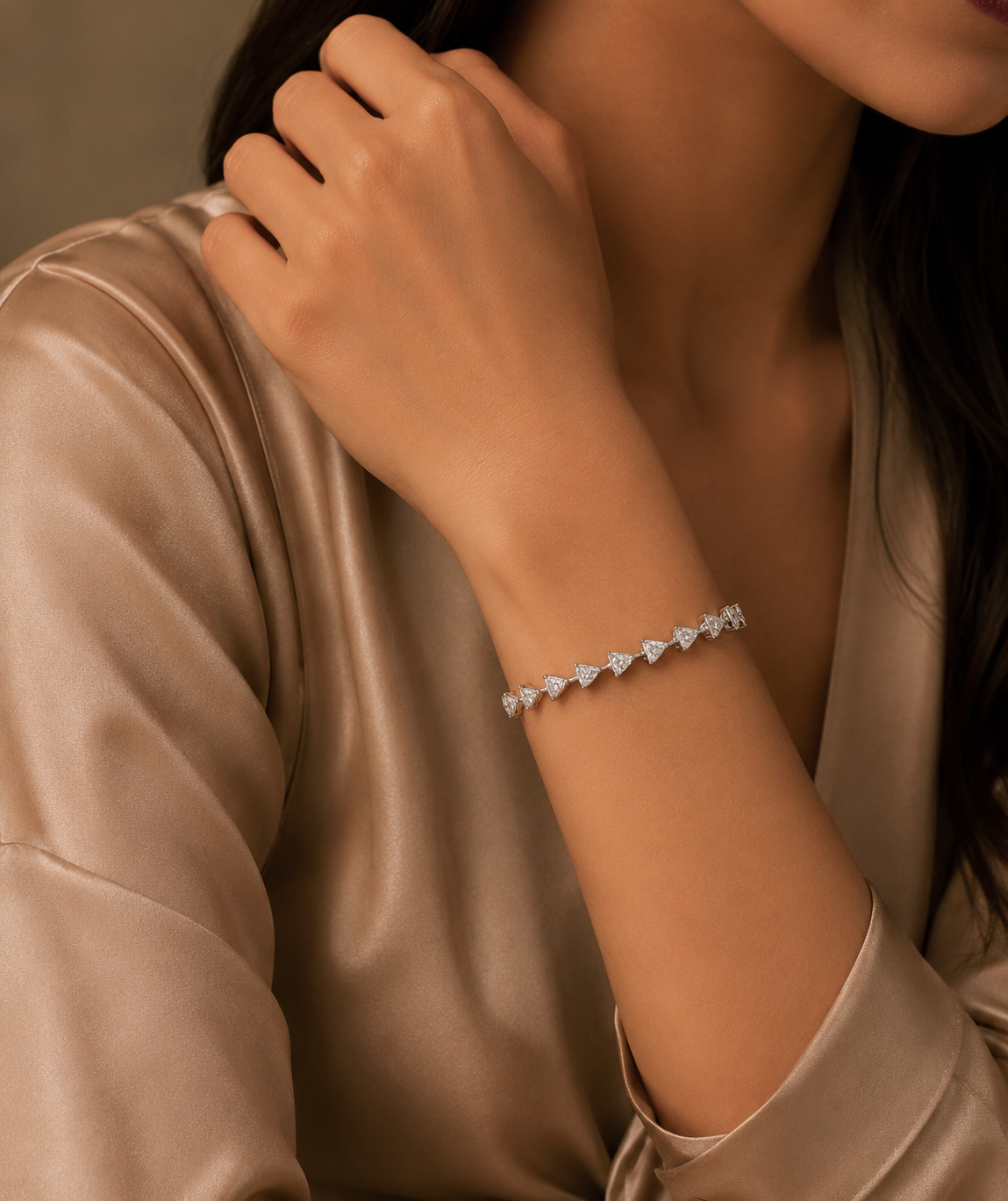 Triluxe Trillion Cut Diamond Tennis Bracelet in 18K White Gold