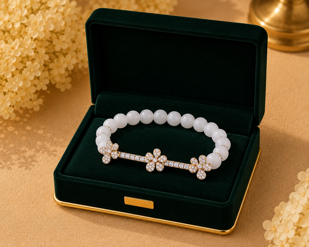 Jasmine Charm Moonstone Diamond Bracelet in 18K White Gold