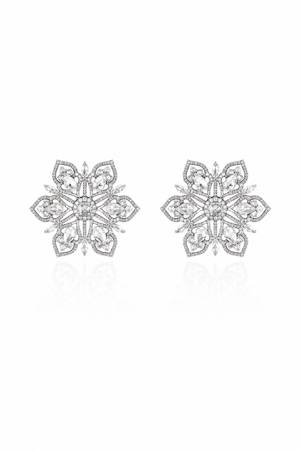 18K White Gold Diamond Floral Cluster Earrings